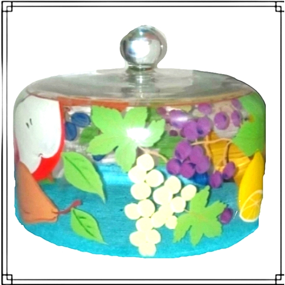 Vintage Hand Painted Glass Cake Cover Dome